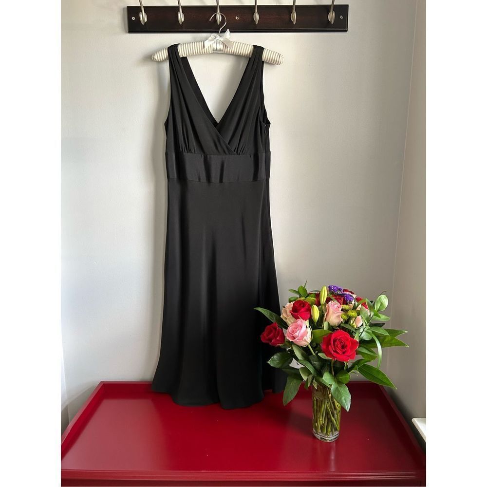 J.Crew Black Sleeveless Vintage Sophia Silk Tricotine Empire Waist Dress…